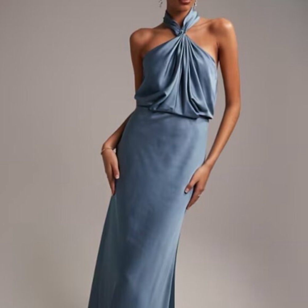 ASOS blue satin  halter gown, new with tags
